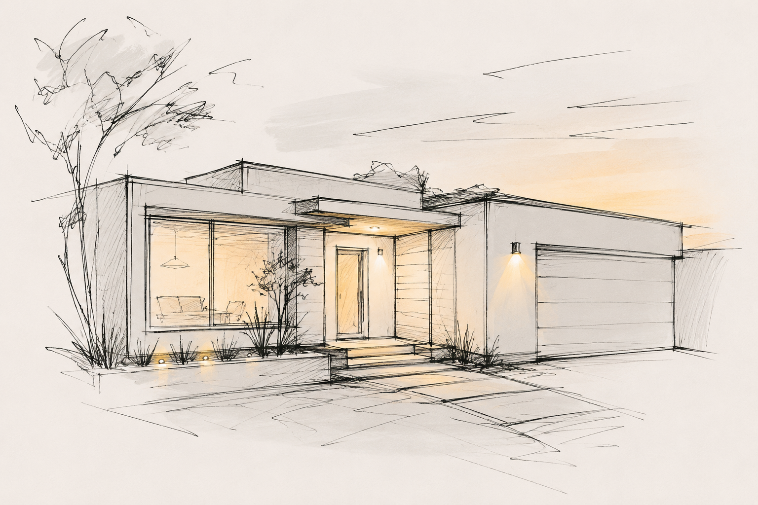 Sketch of a modern house exterior